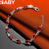 925 Silver Charm Red Zircon Crystal Bracelet Wedding Party Jewelry