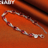 925 Silver Charm Red Zircon Crystal Bracelet Wedding Party Jewelry
