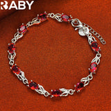 925 Silver Charm Red Zircon Crystal Bracelet Wedding Party Jewelry