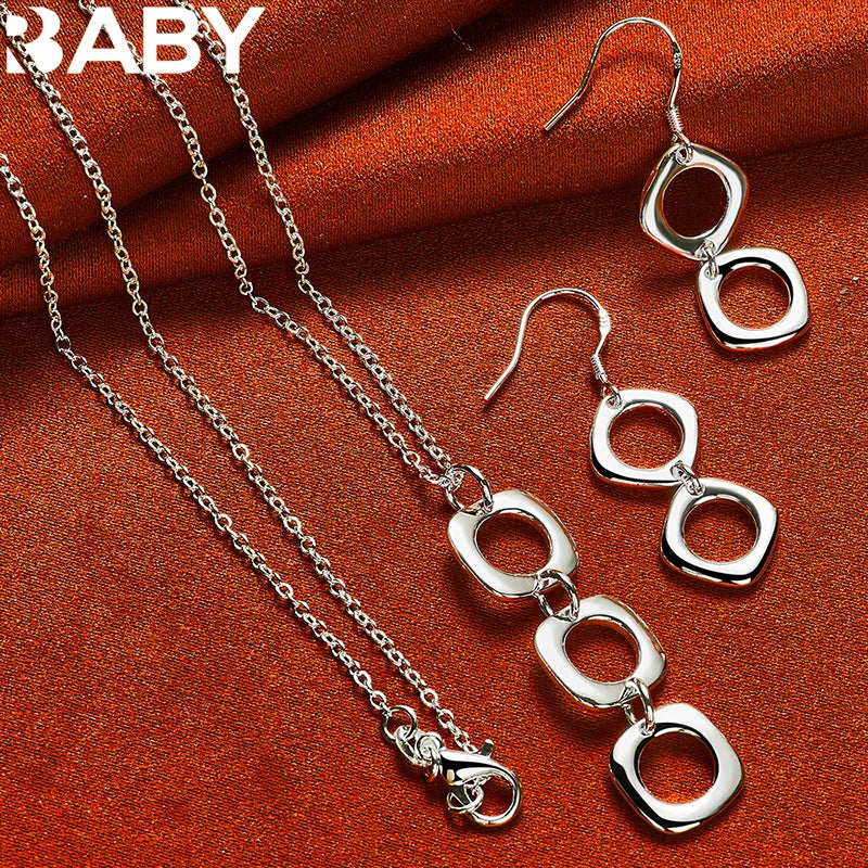925 Silver Charms Square Pendant Set for Women Wedding Gift