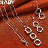 925 Silver Charms Square Pendant Set for Women Wedding Gift