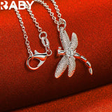 925 Silver Dragonfly Necklace Earrings Set Zircon Charms Wedding Party Jewelry