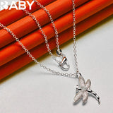 925 Silver Dragonfly Necklace Earrings Set Zircon Charms Wedding Party Jewelry