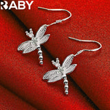 925 Silver Dragonfly Necklace Earrings Set Zircon Charms Wedding Party Jewelry