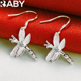 925 Silver Dragonfly Necklace Earrings Set Zircon Charms Wedding Party Jewelry