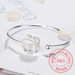 925 Silver Cherry Blossom Flower Bangle Bracelet Wedding Jewelry