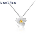 925 Silver Cherry Blossom Pendant Necklace Romantic Jewelry