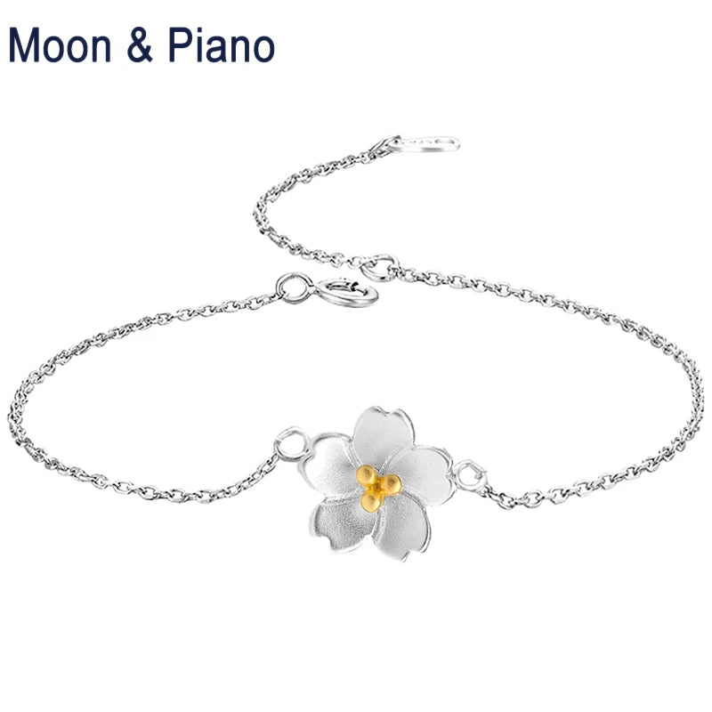 925 Silver Cherry Blossom Strand Bracelet Anniversary Gift