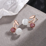 925 Silver Cherry Crystals Stud Earring Women Jewelry Accessories