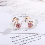 925 Silver Cherry Crystals Stud Earring Women Jewelry Accessories