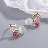 925 Silver Cherry Crystals Stud Earring Women Jewelry Accessories
