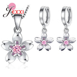 925 Silver Cherry Plum Flower Jewelry Set CZ Women Dress Up