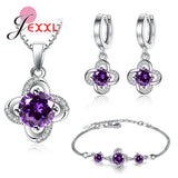925 Silver Cherry Plum Flower Jewelry Set CZ Women Dress Up