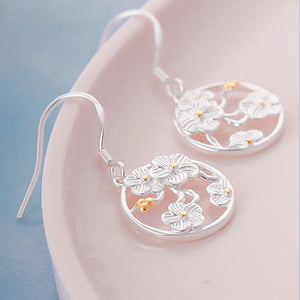 925 Silver Cherry Blossoms Drop Earrings Women Jewelry