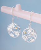 925 Silver Cherry Blossoms Drop Earrings Women Jewelry