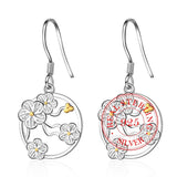 925 Silver Cherry Blossoms Drop Earrings Women Jewelry