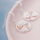 925 Silver Cherry Blossoms Drop Earrings Women Jewelry
