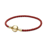925 Silver & Red Leather Pan Bracelet for Women
