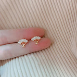 925 Silver Zircon Folding Fan Stud Earrings for Women