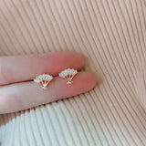 925 Silver Zircon Folding Fan Stud Earrings for Women