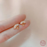 925 Silver Zircon Folding Fan Stud Earrings for Women