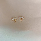 925 Silver Zircon Folding Fan Stud Earrings for Women