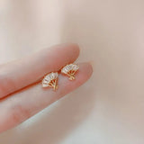925 Silver Zircon Folding Fan Stud Earrings for Women