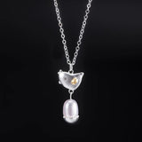 925 Silver Chinese Style Bird Necklace Freshwater Pearl Pendant Choker
