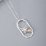 925 Silver Chinese Style Necklace Magnolia Flower Pearl Pendant