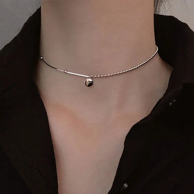 925 Silver Choker Collar Short Necklaces Round Clavicle Chain