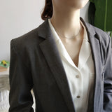 925 Silver Choker Necklace Asymmetric Ball Beads Half Link Chain Short Necklace