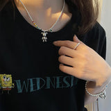 925 Silver Choker Necklace Small Bear Green Zircon Fine Jewelry