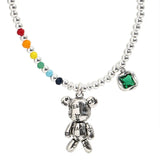925 Silver Choker Necklace Small Bear Green Zircon Fine Jewelry