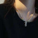 925 Silver Choker Necklace Small Bear Green Zircon Fine Jewelry