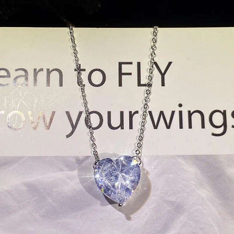 925 Silver Choker Heart Gemstone Necklace Women Jewelry