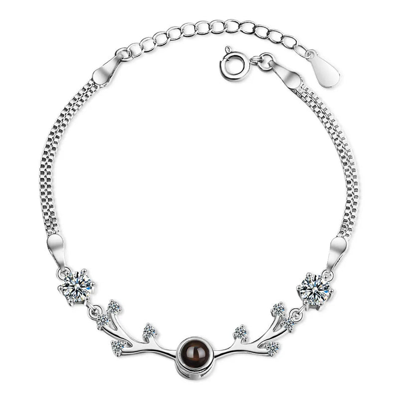 925 Silver Xmas Antlers Bracelet Zirconia Projection Jewelry