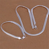 925 Silver Christmas Retro 6MM Flat Chain Necklace Bracelet Set