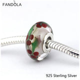 925 Silver Christmas Holly Glass Bead Charm for Bracelet DIY
