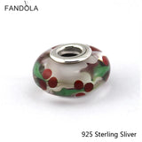 925 Silver Christmas Holly Glass Bead Charm for Bracelet DIY
