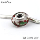 925 Silver Christmas Holly Glass Bead Charm for Bracelet DIY