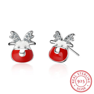 925 Silver Christmas Micro CZ Elk Deer Stud Earrings S-E486