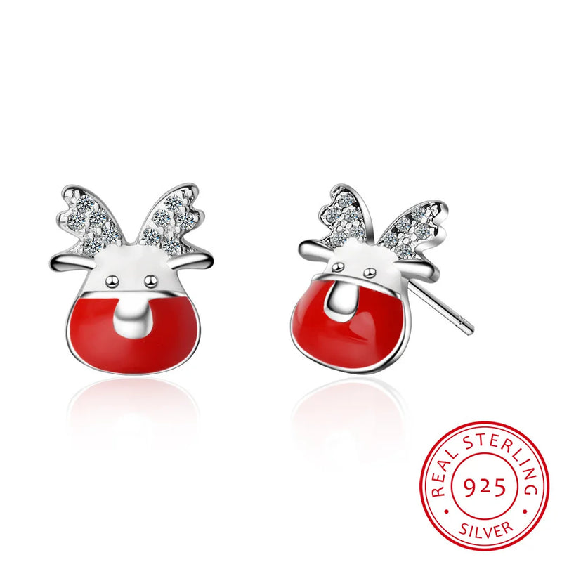 925 Silver Christmas Micro CZ Elk Deer Stud Earrings S-E486