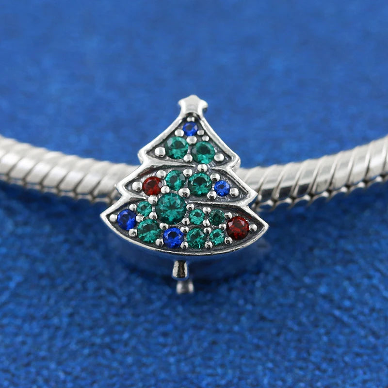 925 Silver Christmas Tree Charm Bead with Cz for European Jewelry