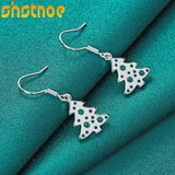 925 Silver Christmas Tree Drop Earrings for Women Party Engagement