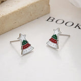 925 Silver Christmas Tree Earrings For Women Kids Party Jewelry Gift