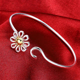 925 Silver Chrysanthemum Bangle Bracelet Wedding Engagement Jewelry