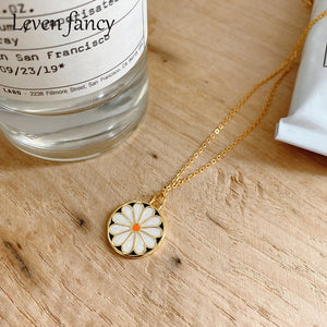 925 Silver Chrysanthemum Necklace Orange Enamel Pendant Plant Student Gift