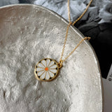 925 Silver Chrysanthemum Necklace Orange Enamel Pendant Plant Student Gift