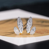 925 Sterling Silver Cicada Wings Stud Earrings Ethnic Style Jewelry