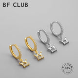 925 Silver Circle Earrings Crown Zircon Tassel Jewelry